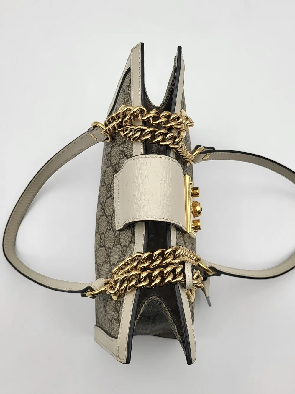 Gucci-GG Canvas Small Padlock  Calfskin Ebony Mystic White, Authentic...